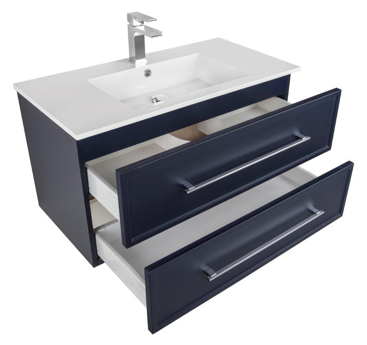 Lucca Modern Wall Mounted Floating Bathroom Vanity with Cultured Marble Top and Sink