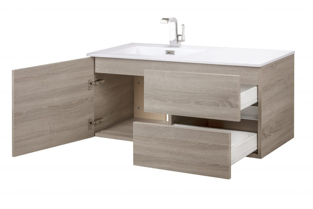 42" Breakwater Wall Mounted Floating Bathroom Vanity Set with Cultured Marble Top and Offset Sink