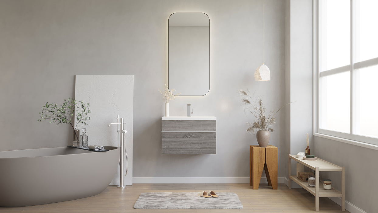 Tofino Modern Wall Mounted Floating Bathroom Vanity Set with Cultured Marble Top and Sink