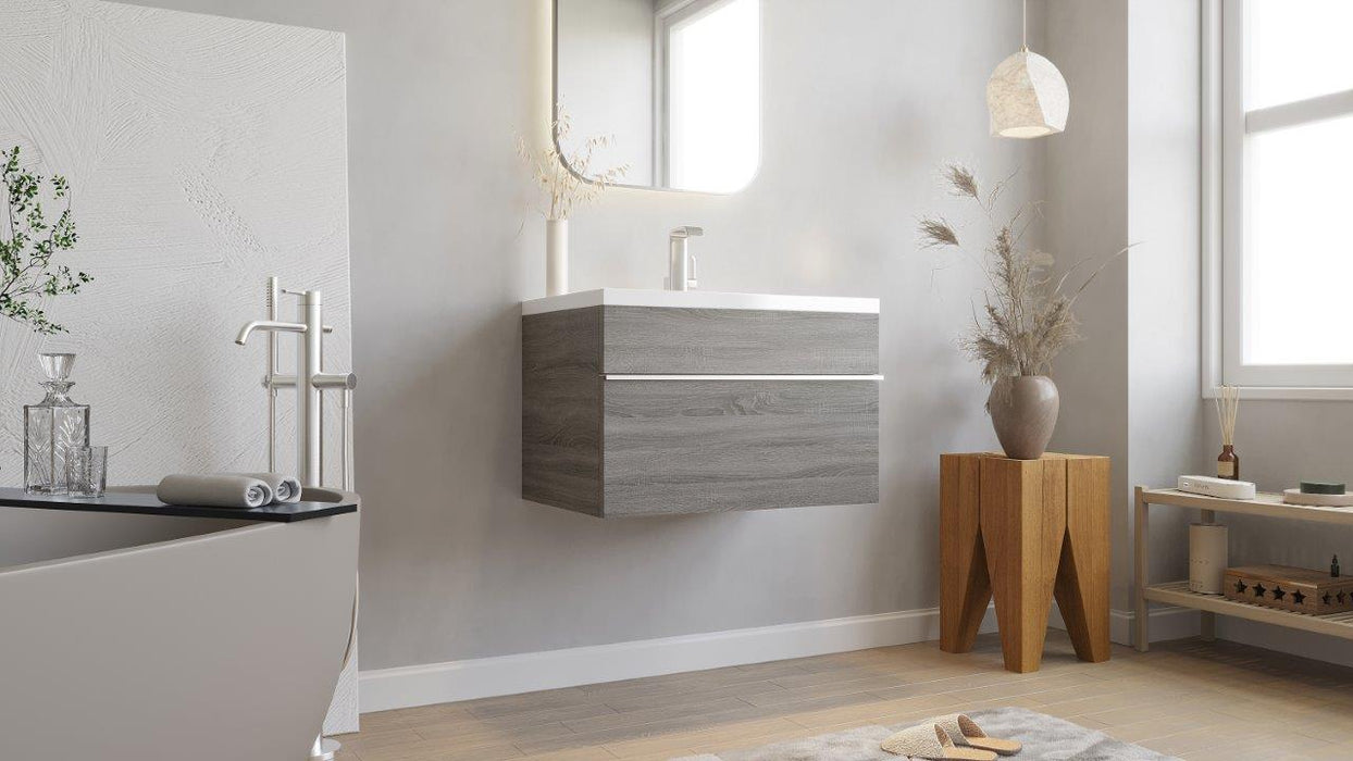 Tofino Modern Wall Mounted Floating Bathroom Vanity Set with Cultured Marble Top and Sink