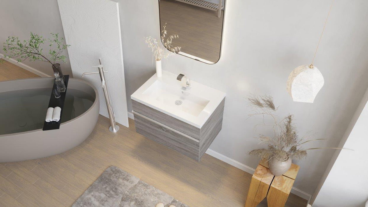 Tofino Modern Wall Mounted Floating Bathroom Vanity Set with Cultured Marble Top and Sink