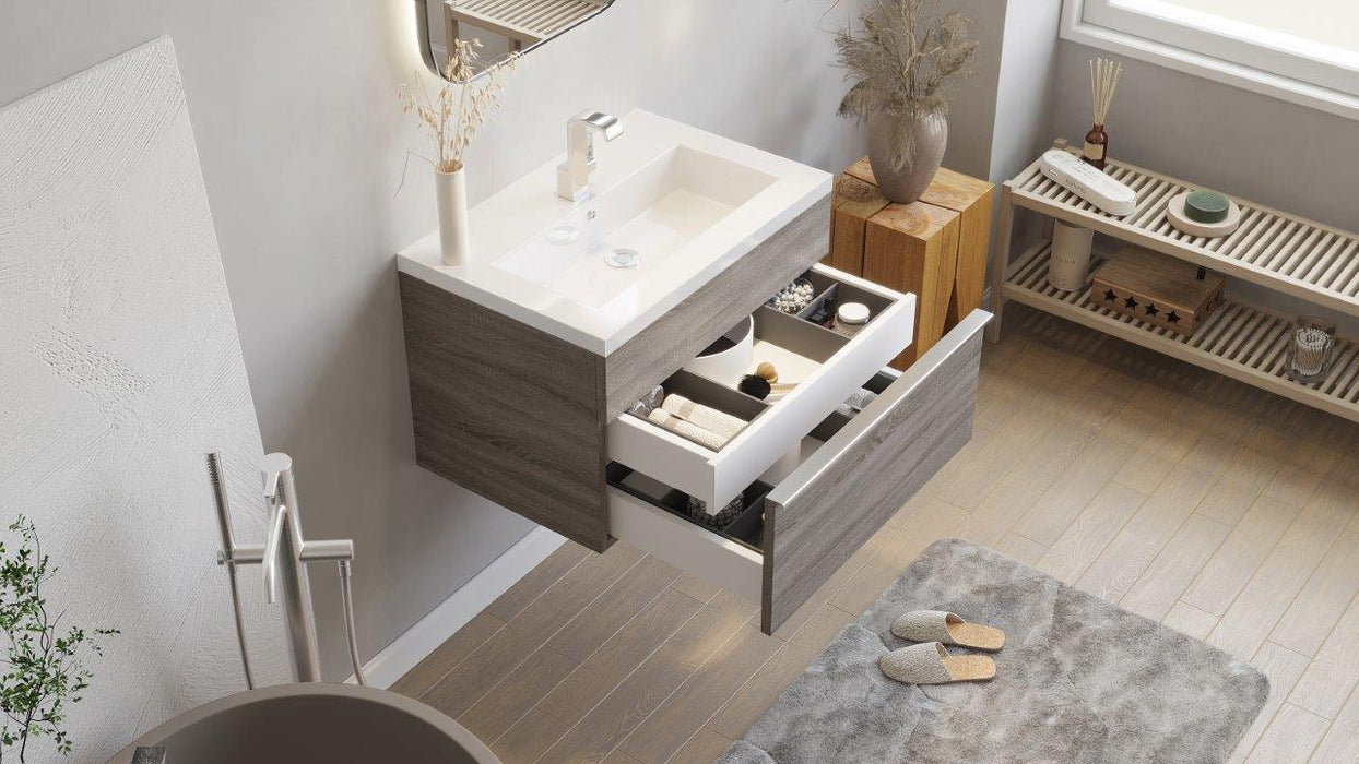 Tofino Modern Wall Mounted Floating Bathroom Vanity Set with Cultured Marble Top and Sink