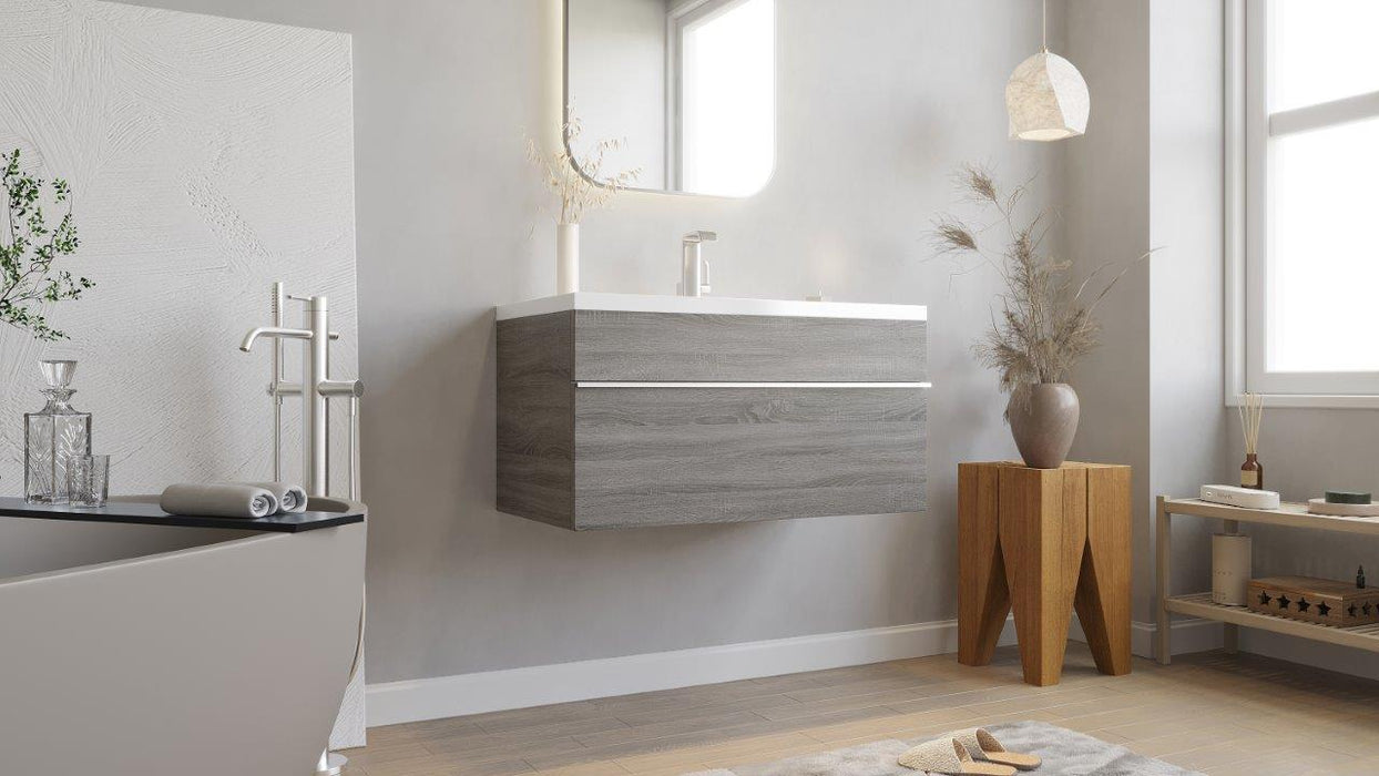 Tofino Modern Wall Mounted Floating Bathroom Vanity Set with Cultured Marble Top and Sink