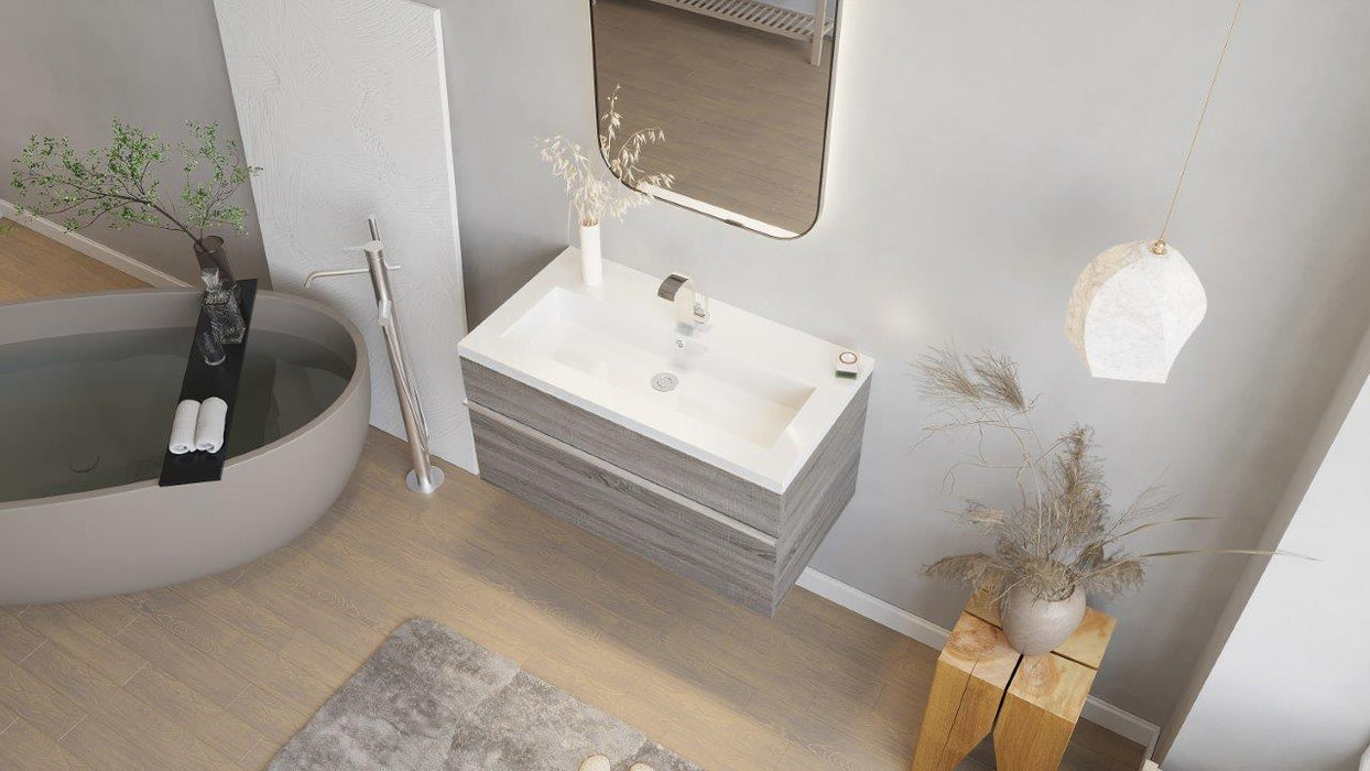 Tofino Modern Wall Mounted Floating Bathroom Vanity Set with Cultured Marble Top and Sink