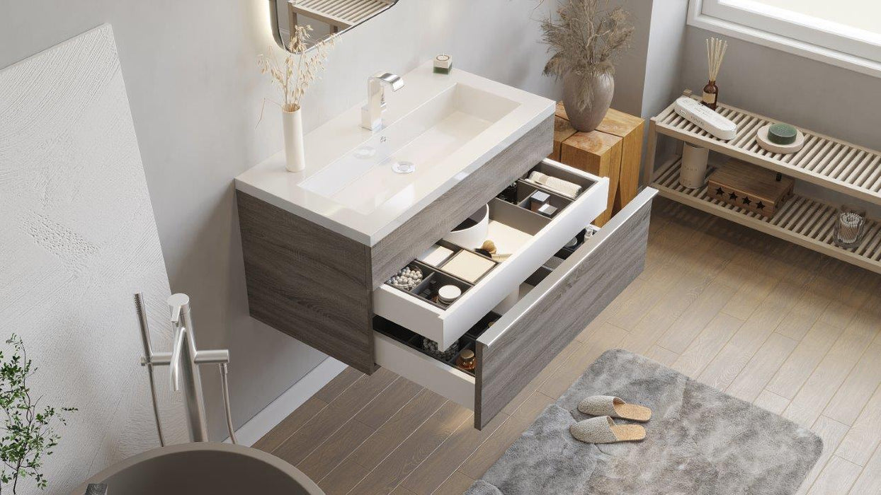 Tofino Modern Wall Mounted Floating Bathroom Vanity Set with Cultured Marble Top and Sink