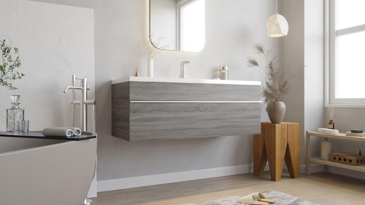 Tofino Modern Wall Mounted Floating Bathroom Vanity Set with Cultured Marble Top and Sink