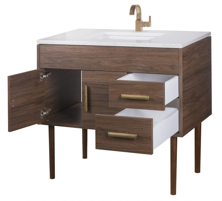 Gilded Mid Century Free Standing Bathroom Vanity Set with Quartz Top and Under Mount Sink