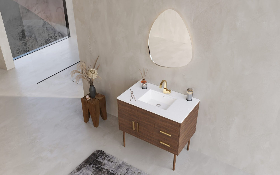 Gilded Mid Century Free Standing Bathroom Vanity Set with Quartz Top and Under Mount Sink