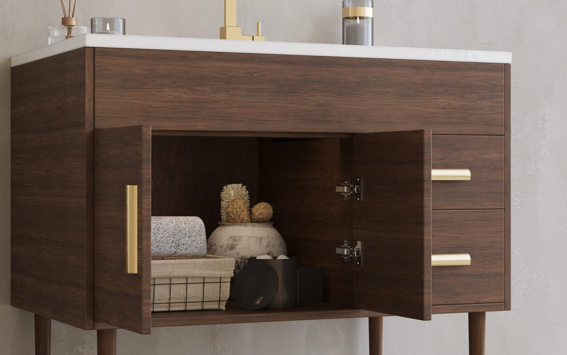Gilded Mid Century Free Standing Bathroom Vanity Set with Quartz Top and Under Mount Sink
