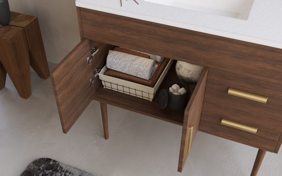 Gilded Mid Century Free Standing Bathroom Vanity Set with Quartz Top and Under Mount Sink