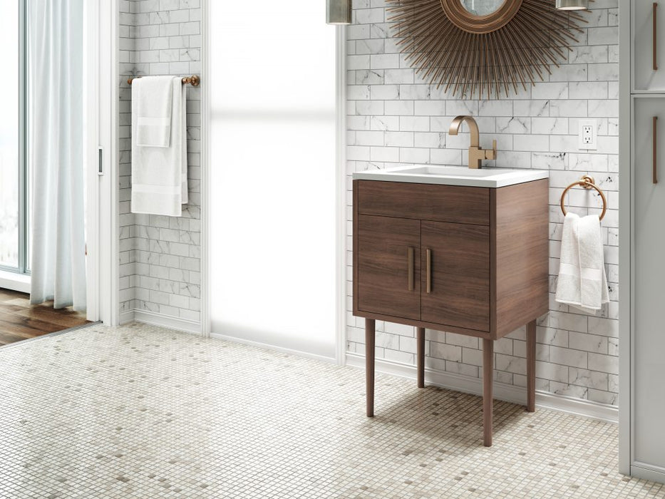Gilded Mid Century Free Standing Bathroom Vanity Set with Quartz Top and Under Mount Sink