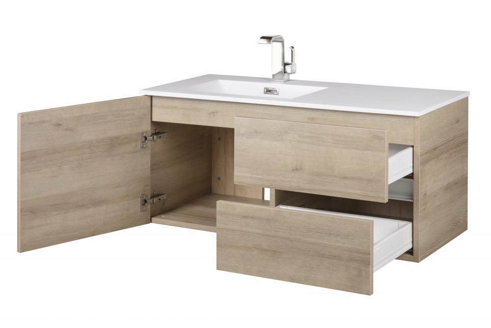 42" Breakwater Wall Mounted Floating Bathroom Vanity Set with Cultured Marble Top and Offset Sink