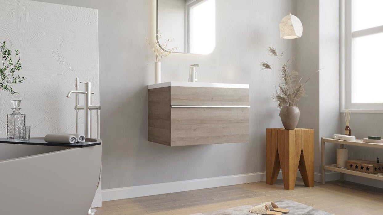 Tofino Modern Wall Mounted Floating Bathroom Vanity Set with Cultured Marble Top and Sink