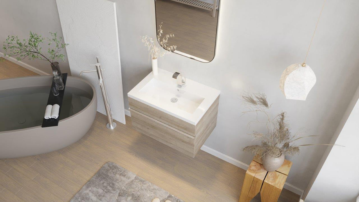 Tofino Modern Wall Mounted Floating Bathroom Vanity Set with Cultured Marble Top and Sink