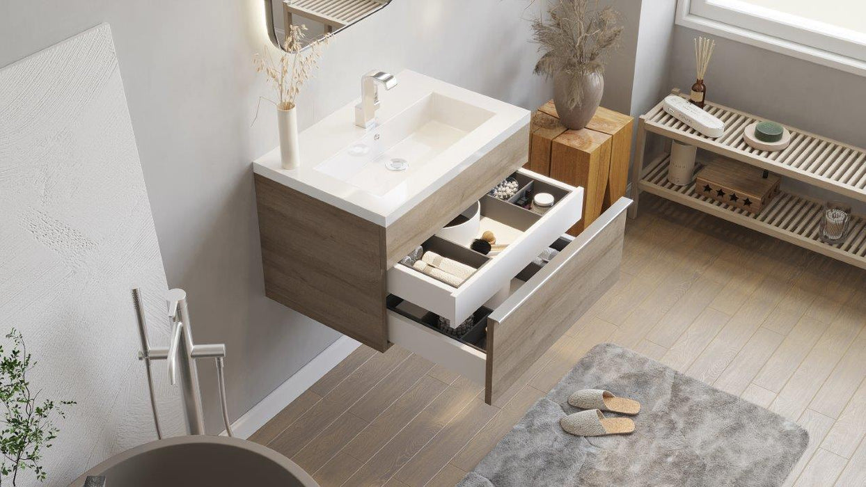 Tofino Modern Wall Mounted Floating Bathroom Vanity Set with Cultured Marble Top and Sink