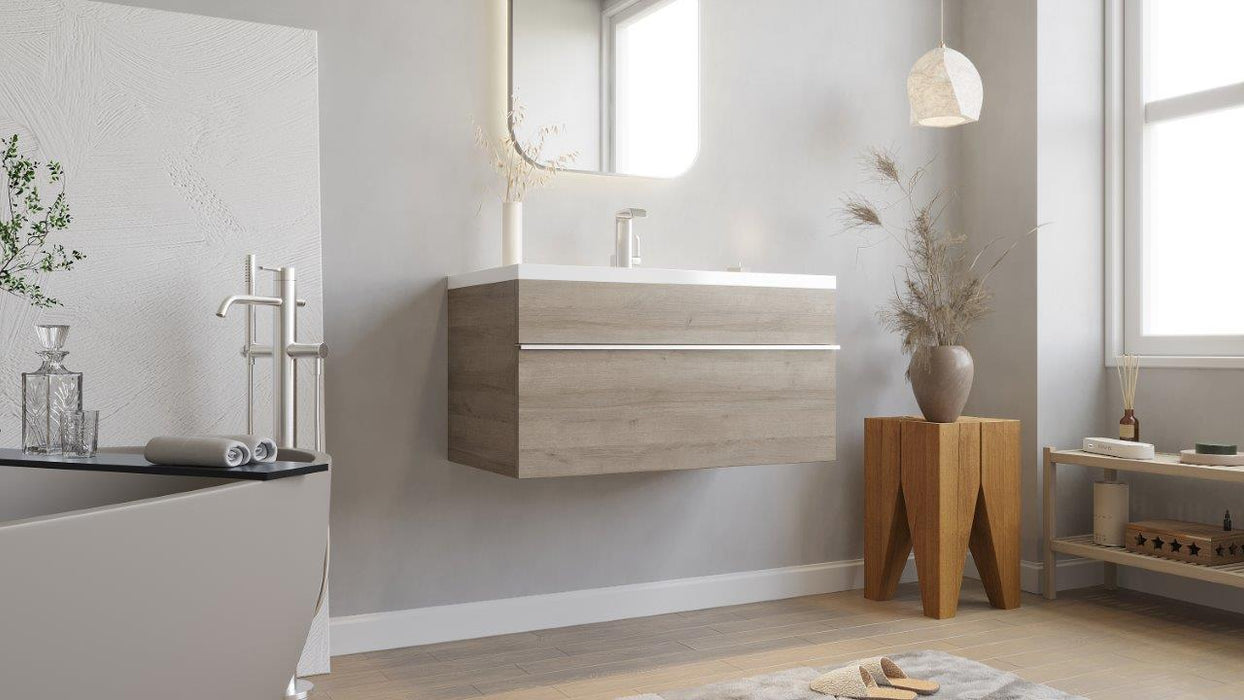 Tofino Modern Wall Mounted Floating Bathroom Vanity Set with Cultured Marble Top and Sink