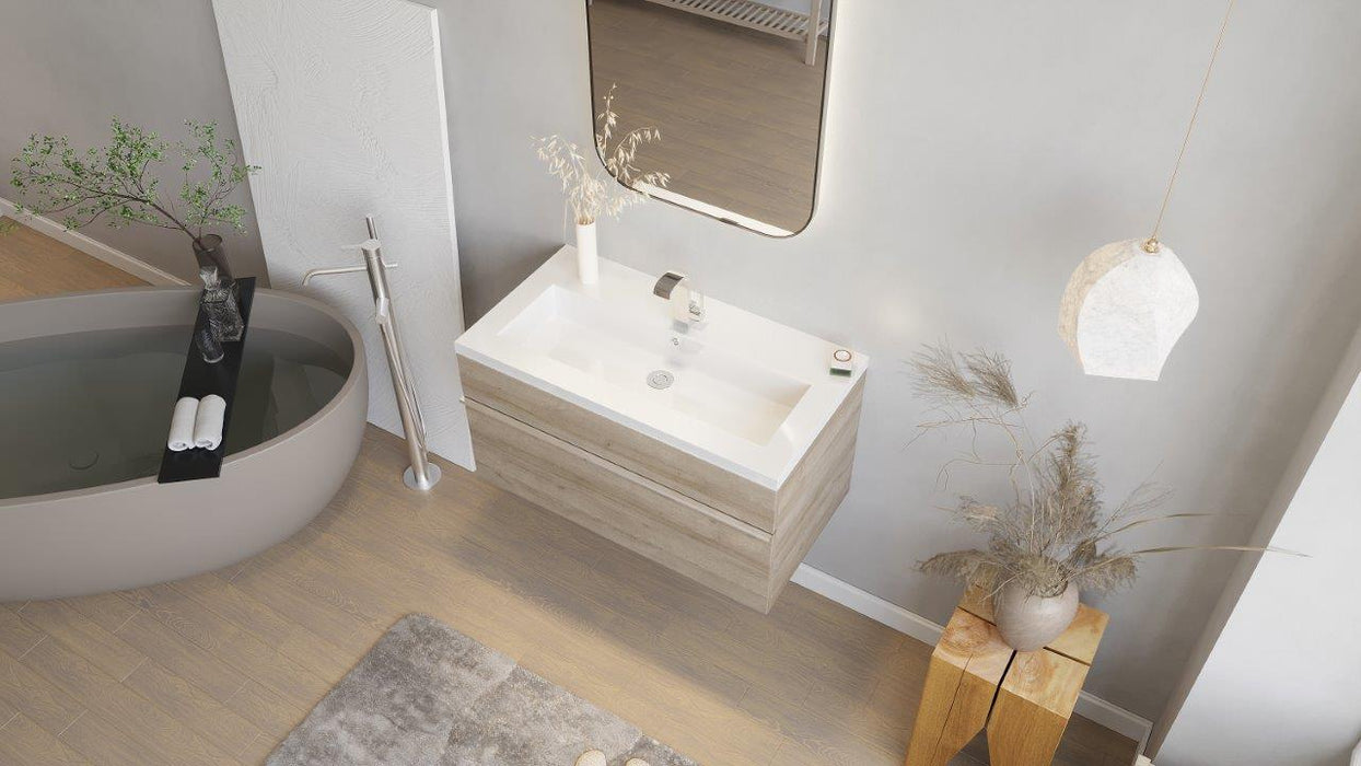 Tofino Modern Wall Mounted Floating Bathroom Vanity Set with Cultured Marble Top and Sink