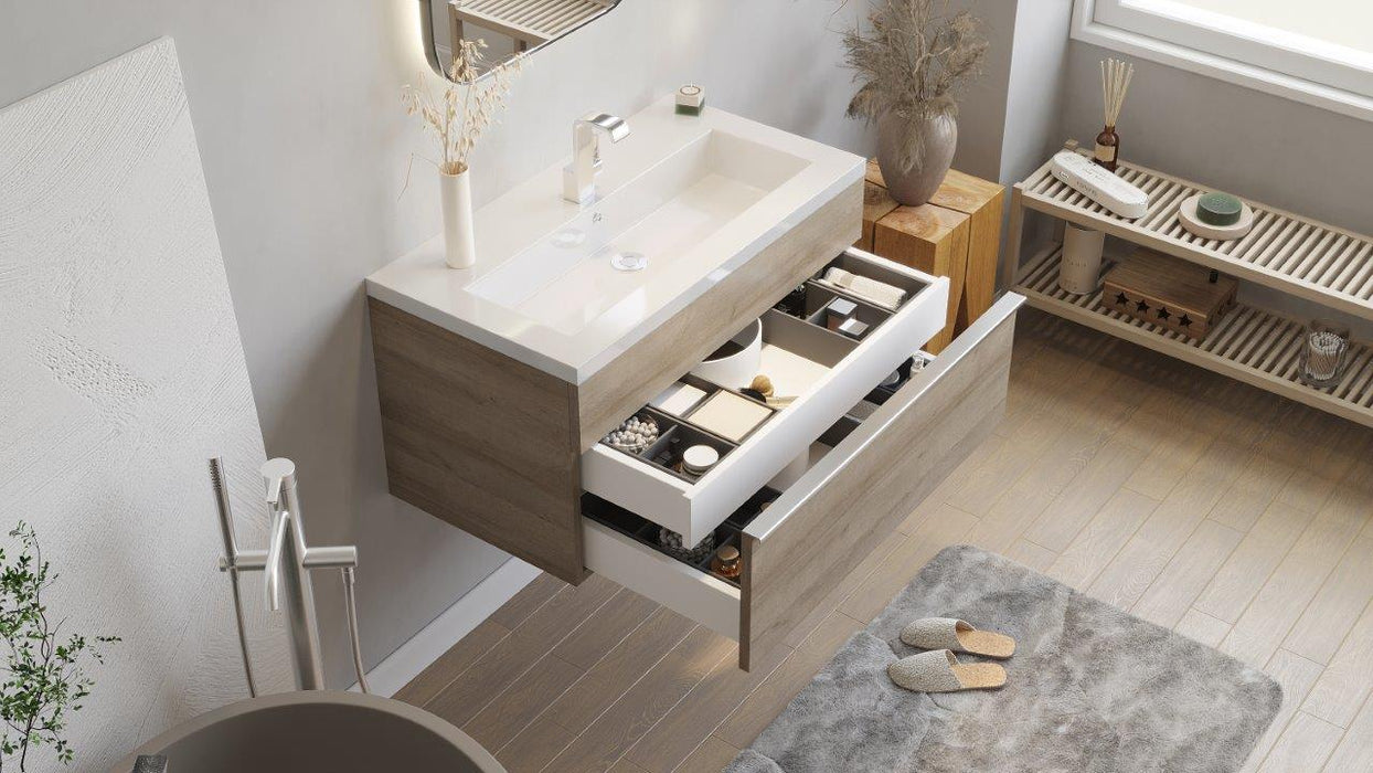 Tofino Modern Wall Mounted Floating Bathroom Vanity Set with Cultured Marble Top and Sink
