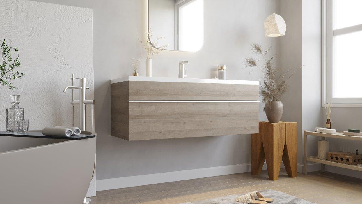 Tofino Modern Wall Mounted Floating Bathroom Vanity Set with Cultured Marble Top and Sink