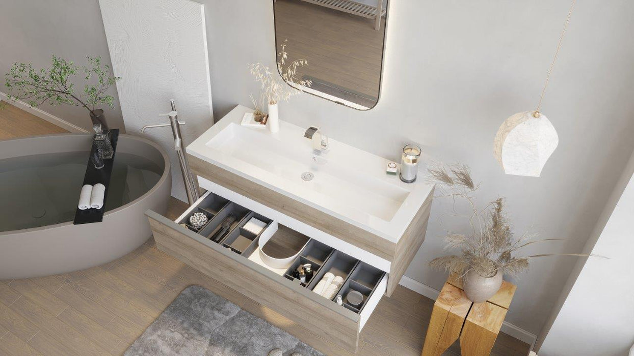 Tofino Modern Wall Mounted Floating Bathroom Vanity Set with Cultured Marble Top and Sink