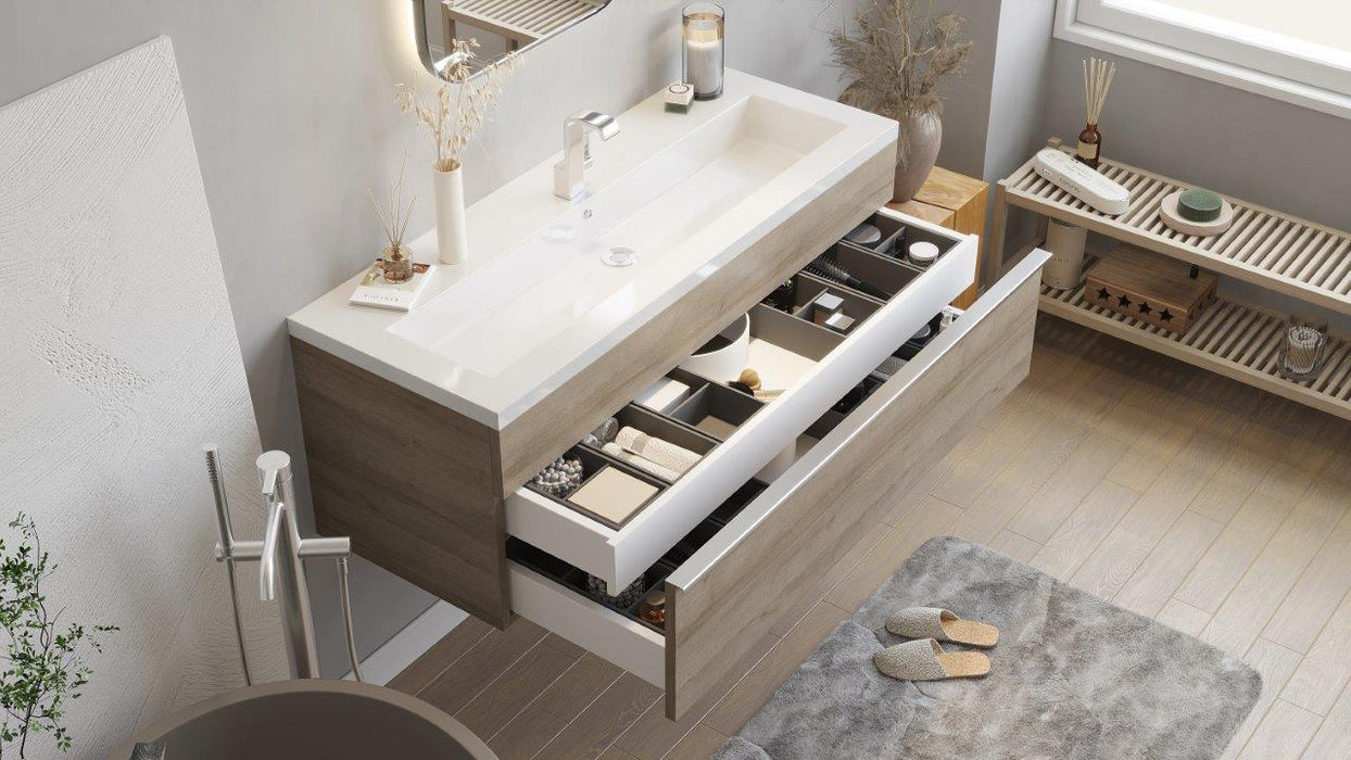 Tofino Modern Wall Mounted Floating Bathroom Vanity Set with Cultured Marble Top and Sink