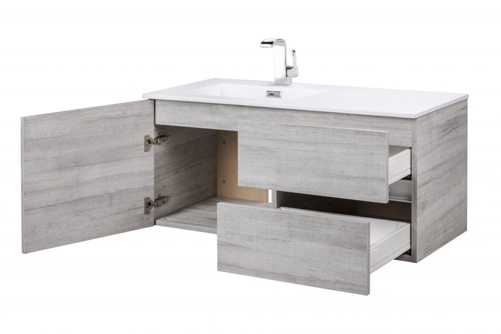 42" Breakwater Wall Mounted Floating Bathroom Vanity Set with Cultured Marble Top and Offset Sink