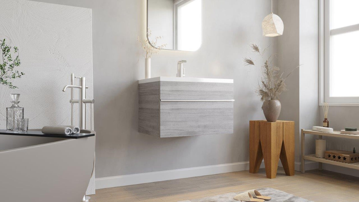 Tofino Modern Wall Mounted Floating Bathroom Vanity Set with Cultured Marble Top and Sink
