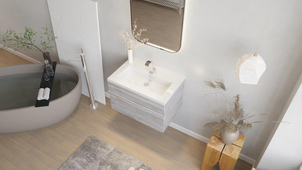 Tofino Modern Wall Mounted Floating Bathroom Vanity Set with Cultured Marble Top and Sink