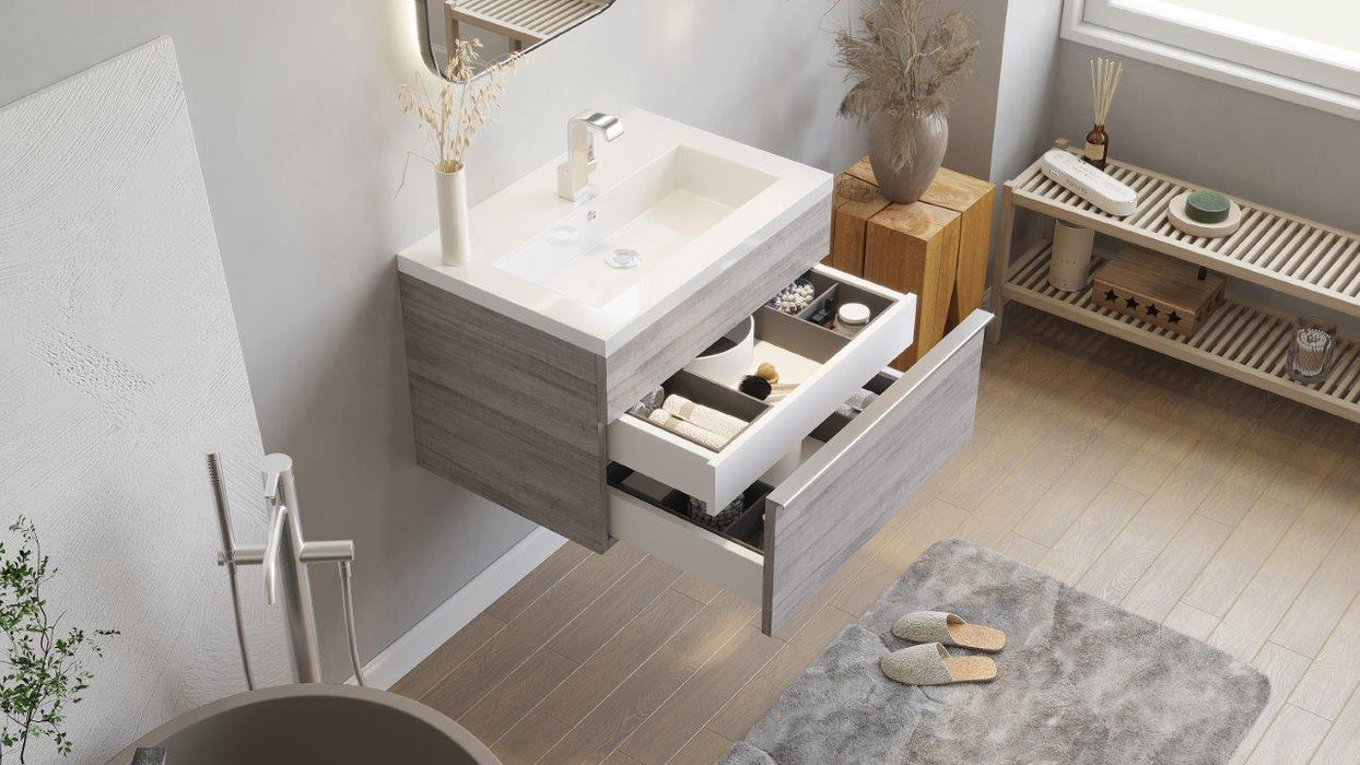 Tofino Modern Wall Mounted Floating Bathroom Vanity Set with Cultured Marble Top and Sink