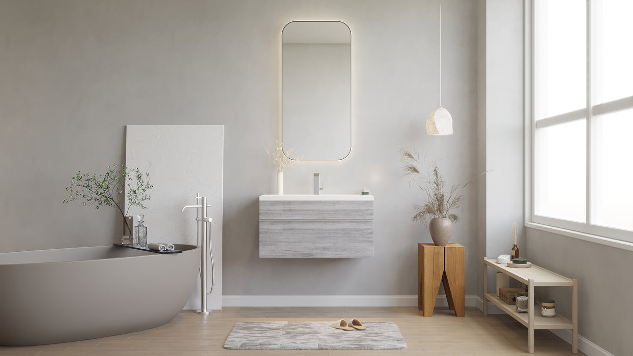 Tofino Modern Wall Mounted Floating Bathroom Vanity Set with Cultured Marble Top and Sink
