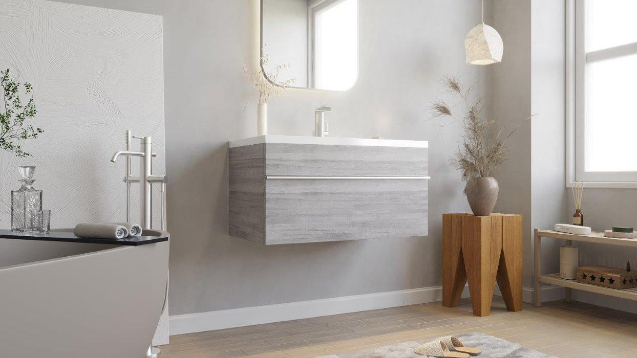 Tofino Modern Wall Mounted Floating Bathroom Vanity Set with Cultured Marble Top and Sink
