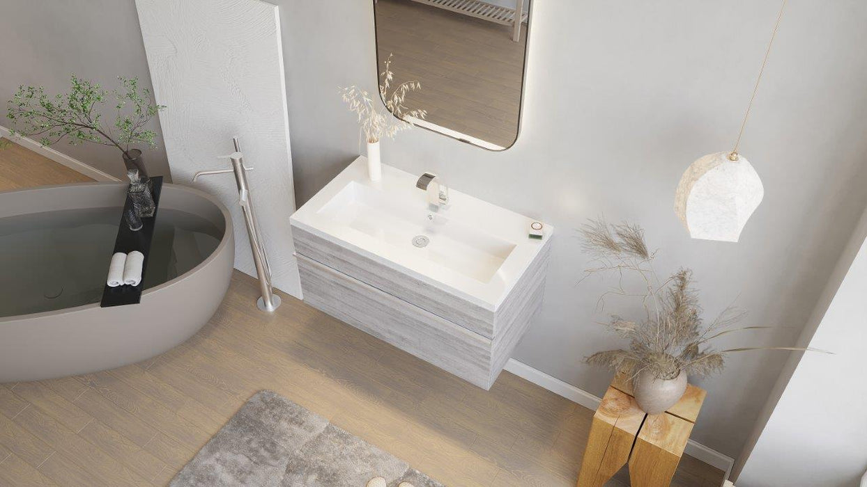 Tofino Modern Wall Mounted Floating Bathroom Vanity Set with Cultured Marble Top and Sink