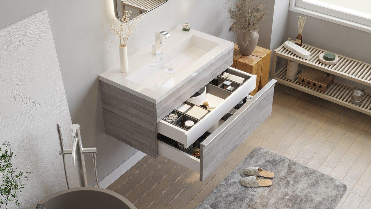 Tofino Modern Wall Mounted Floating Bathroom Vanity Set with Cultured Marble Top and Sink