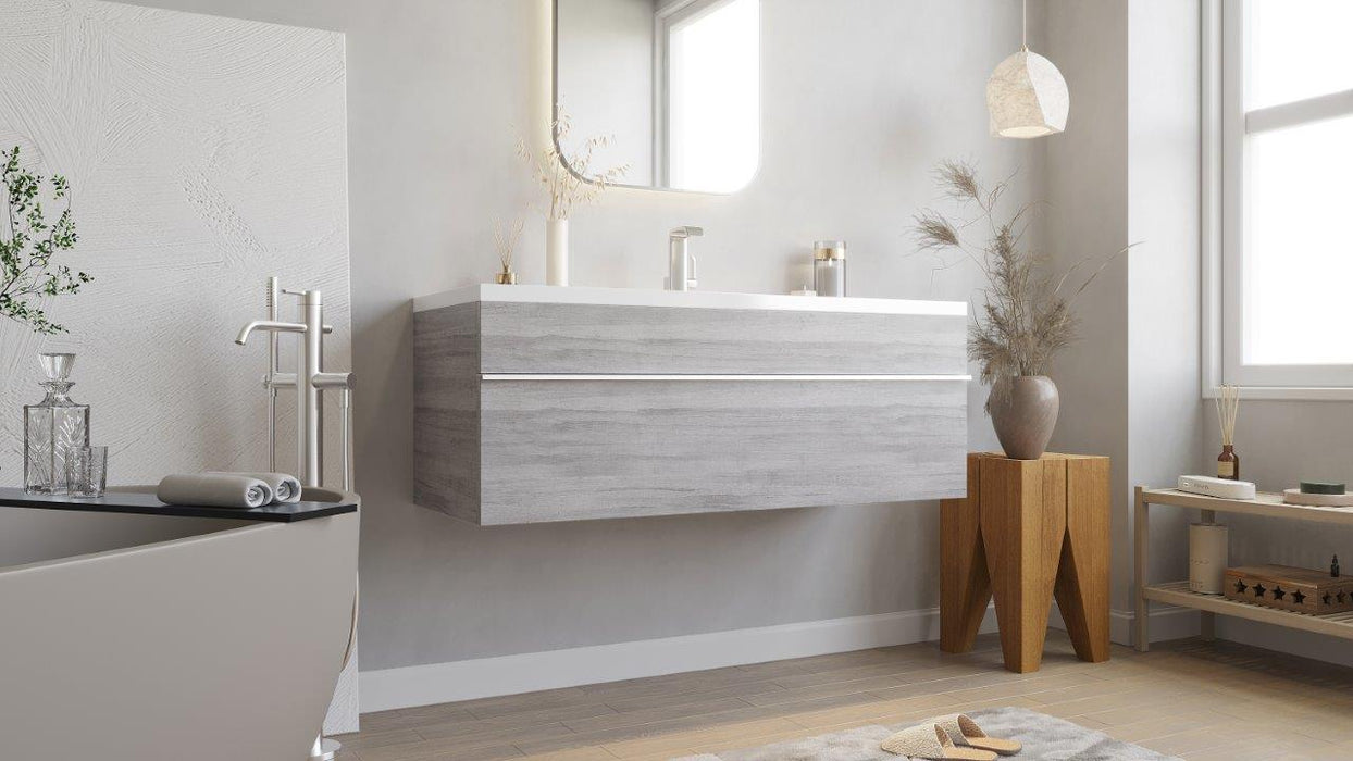 Tofino Modern Wall Mounted Floating Bathroom Vanity Set with Cultured Marble Top and Sink