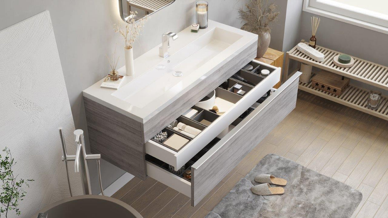 Tofino Modern Wall Mounted Floating Bathroom Vanity Set with Cultured Marble Top and Sink