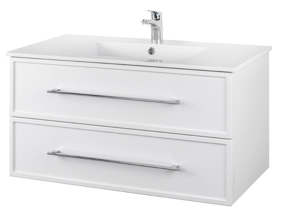 Lucca Modern Wall Mounted Floating Bathroom Vanity with Cultured Marble Top and Sink