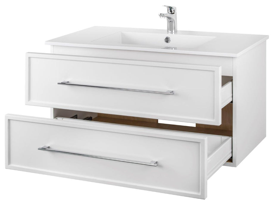 Lucca Modern Wall Mounted Floating Bathroom Vanity with Cultured Marble Top and Sink
