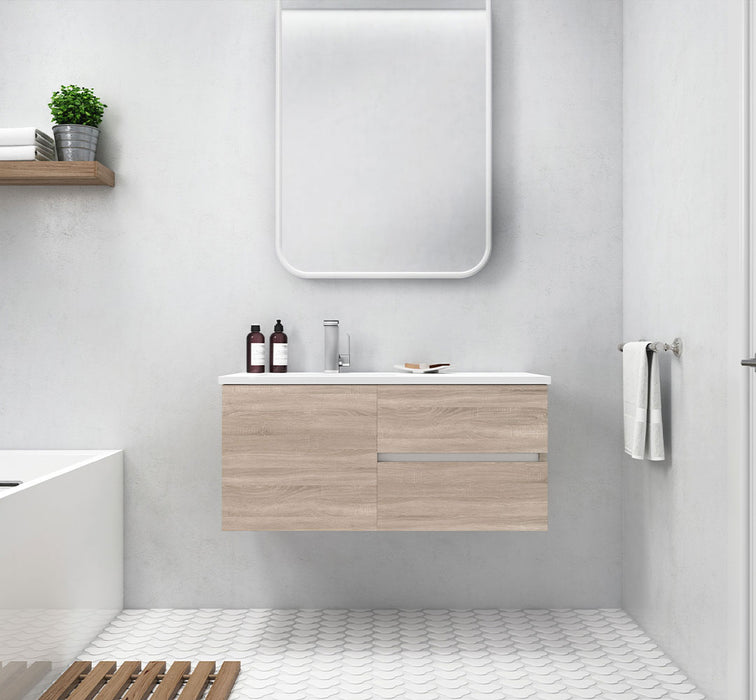 42" Breakwater Wall Mounted Floating Bathroom Vanity Set with Cultured Marble Top and Offset Sink