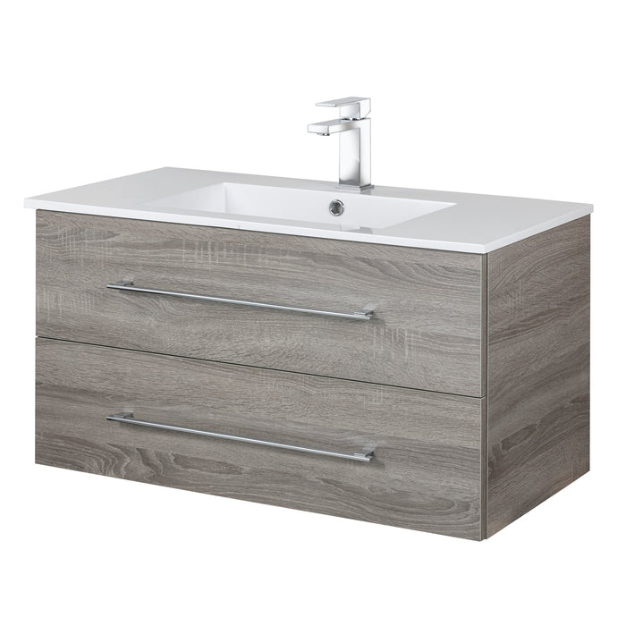 Aspen Modern Wall Mounted Floating Bathroom Vanity Set with Cultured Marble Top and Sink