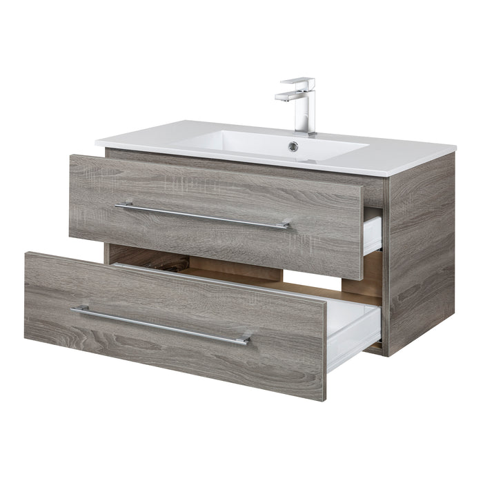 Aspen Modern Wall Mounted Floating Bathroom Vanity Set with Cultured Marble Top and Sink