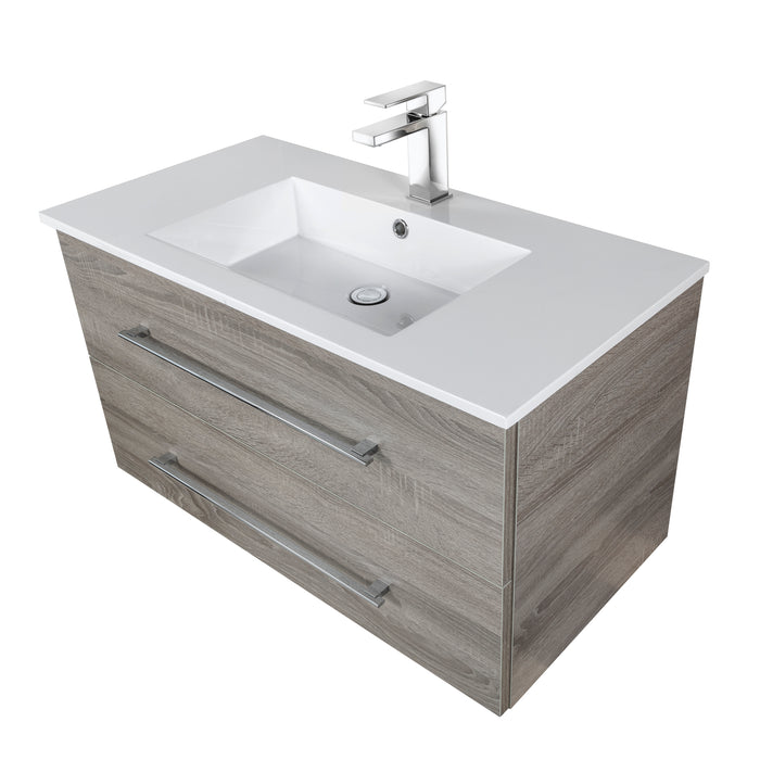 Aspen Modern Wall Mounted Floating Bathroom Vanity Set with Cultured Marble Top and Sink
