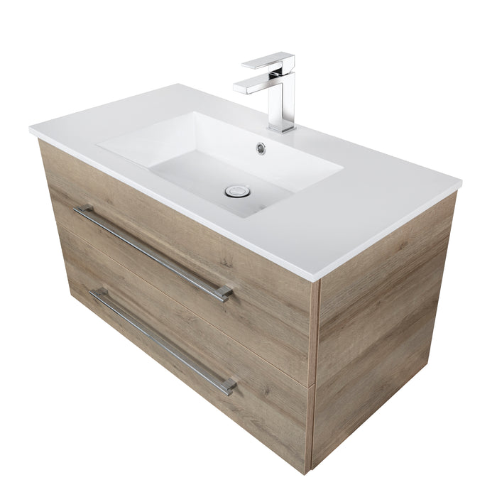 Aspen Modern Wall Mounted Floating Bathroom Vanity Set with Cultured Marble Top and Sink