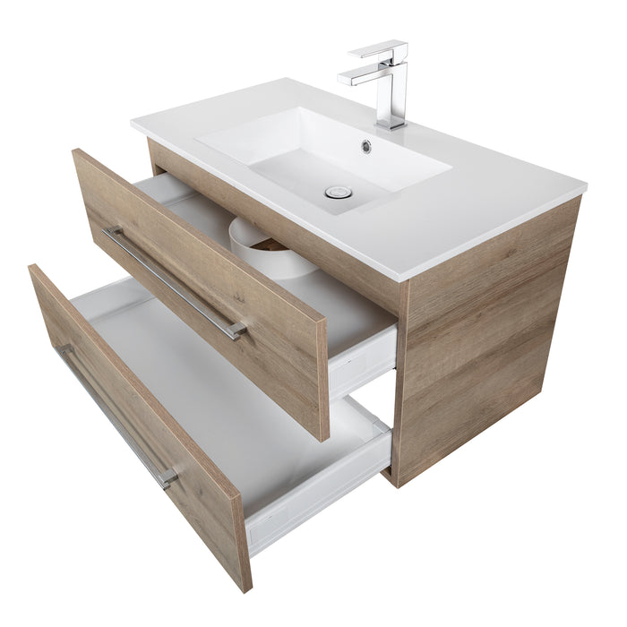 Aspen Modern Wall Mounted Floating Bathroom Vanity Set with Cultured Marble Top and Sink