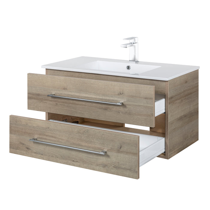 Aspen Modern Wall Mounted Floating Bathroom Vanity Set with Cultured Marble Top and Sink