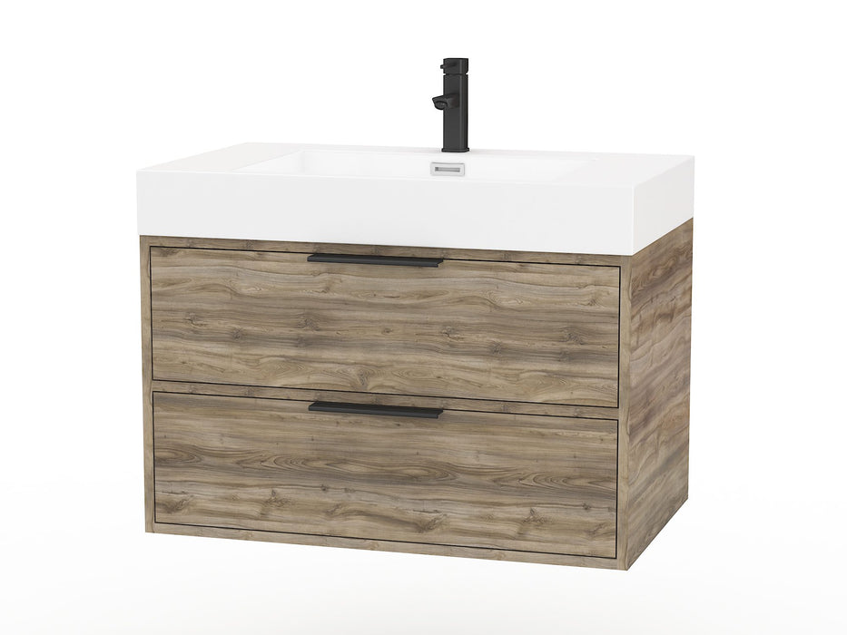 Bordeaux Modern Wall Mounted Floating Bathroom Vanity Set with Cultured Marble Top and Sink