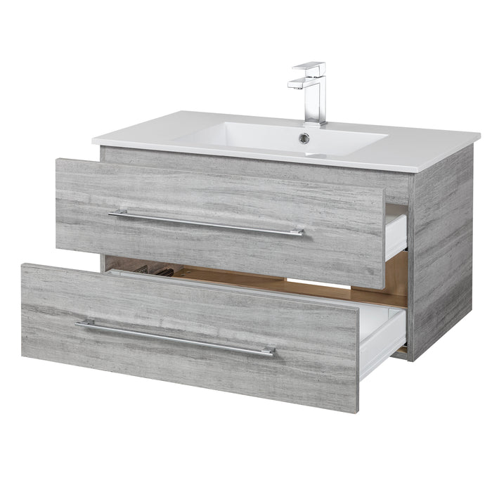 Aspen Modern Wall Mounted Floating Bathroom Vanity Set with Cultured Marble Top and Sink