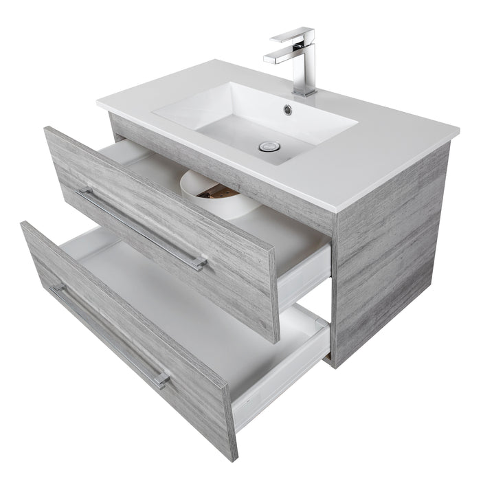 Aspen Modern Wall Mounted Floating Bathroom Vanity Set with Cultured Marble Top and Sink
