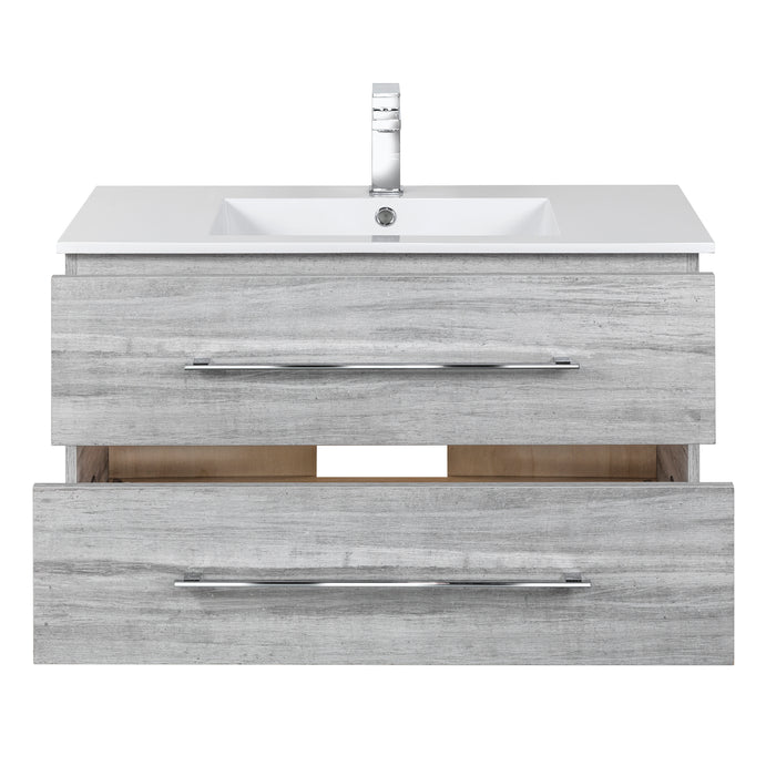 Aspen Modern Wall Mounted Floating Bathroom Vanity Set with Cultured Marble Top and Sink