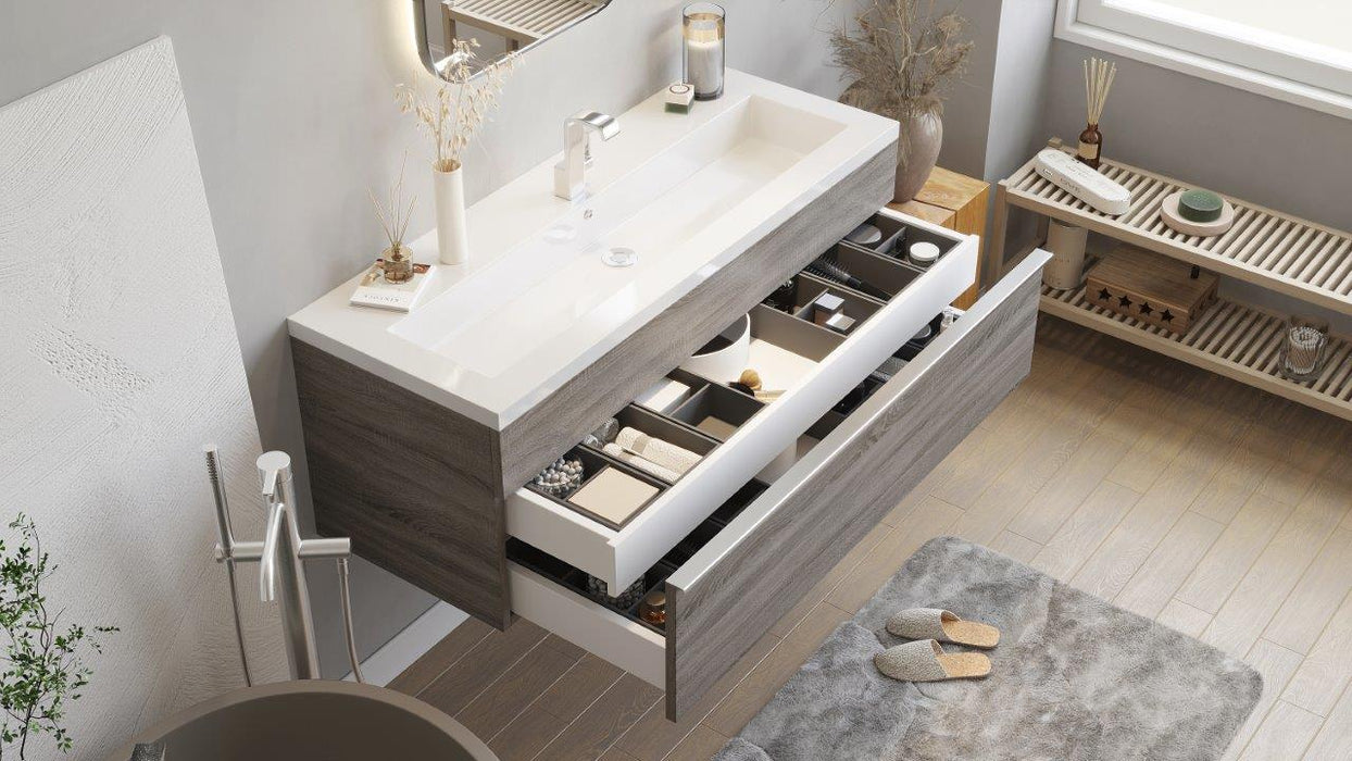 Tofino Modern Wall Mounted Floating Bathroom Vanity Set with Cultured Marble Top and Sink