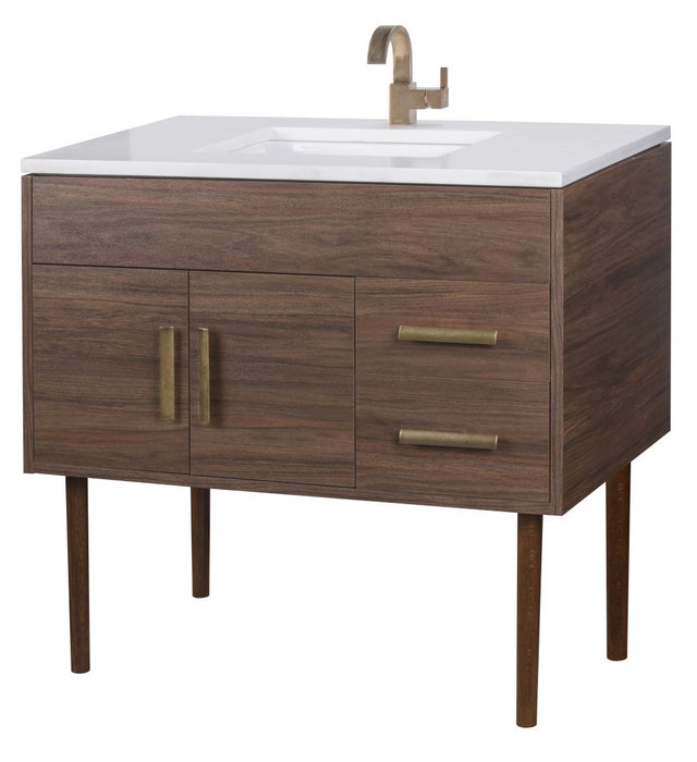 Gilded Mid Century Free Standing Bathroom Vanity Set with Quartz Top and Under Mount Sink